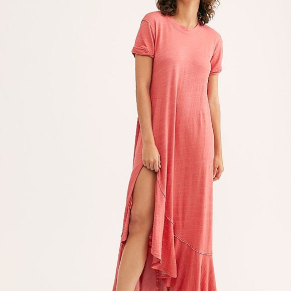 Free People Dresses & Skirts - Free People Beach Havana Tee Maxi Long Dress Large raw edge asymmetrical hem